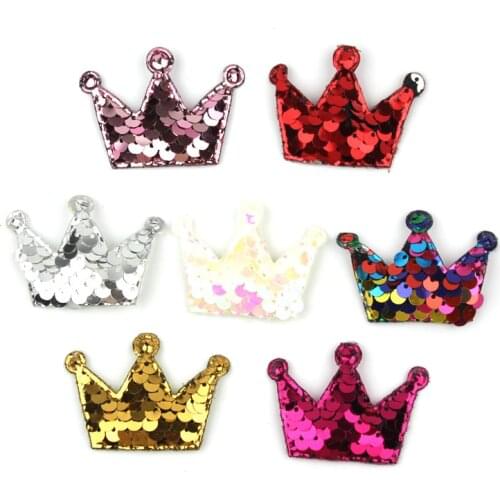 28Pcs 4*5cm Glitter Sequins Crown shape Padded Appliques for Clothes or bags Sewing Supplies DIY Children Hair Accessories