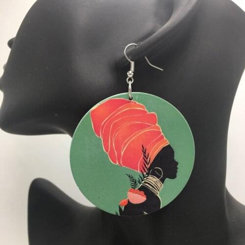Free Shipping! African Woman Natural Beauty Wood Earrings
