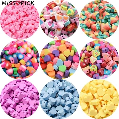 30/50/100pcs Pink Heart Shape Love Polymer Clay Beads Spacer Loose Bead For Jewelry Making DIY Necklace Bracelet Accessories