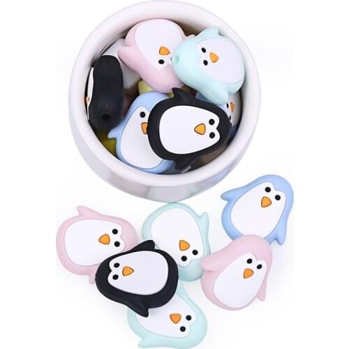 Chenkai 50PCS Silicone Penguin Teether Beads DIY Baby Animal Cartoon Chewing Pacifier Dummy Sensory Jewelry Gift Toy Accessories