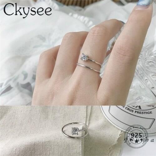 Ckysee 925 Sterling Silver Trendy Fashion Simple Spiral Zircon Personality Open Adjustable Ring For Women Jewelry Gift