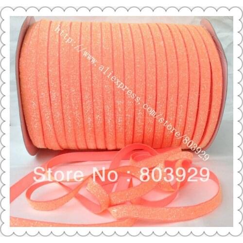 Stretch Metallic Velvet Ribbon Neon Orange Sparkle Ribbon 5/8" Elastic Glitter Velvet Ribbon