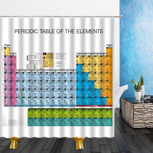 Hot Sale Periodic Table of Elements Shower Curtain Chemical Form Digital Printing Waterproof Shower Curtain Bathroom Products
