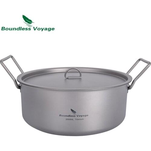 Boundless Voyage Camping Titanium 2L Soup Pot with Lid Folding Handle Outdoor Hiking Picnic Portable Big Capacity Stock Pot