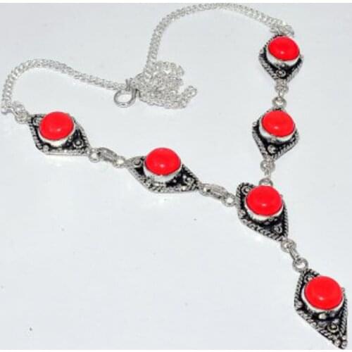 Coral Necklace Silver Overlay over Copper ,46.5cm, N3779