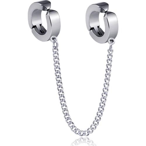 Korean Black Punk Fake Earring Male Titanium Steel Ear Clip Earring Stud Non-piercing Earcuff Chains Personality Jewelry