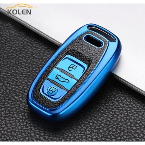 Leather TPU Car Smart Key Cover Case Fob For Audi A1 A3 A4 A5 A6 A7 A8 Q3 Q5 Q7 B8 S5 S6 S4 Quattro Protector Holder Shell Chain