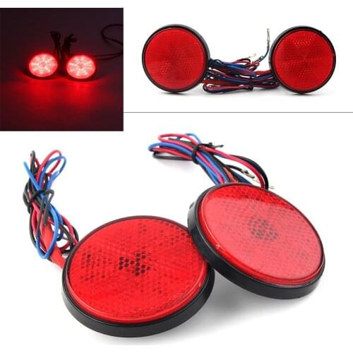 Red Reflection Wairing Lights 24 PCS LED Motorcycle Round Reflector Light Tail Brake Lamp Turn Signal Taillights 2Pcs