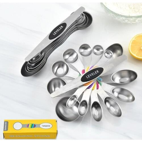 8Pcs/set Magnetic Measurement Teaspoon Tablespoon for Dry and Liquid Ingredients Stainless Steel Double Head Measuring Spoon