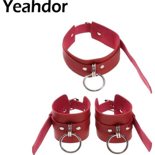 Fashion Cosplay Costume Harajuku Collar Handcuffs Sexy PU Leather Heart Round Spike Collar Choker Necklace Body Accessories
