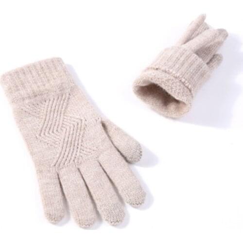 Men Women Winter Warm Knit Full Finger Mittens Female Solid Touch Screen Single Layer Velvet Warm Cycling Driving Gloves L19