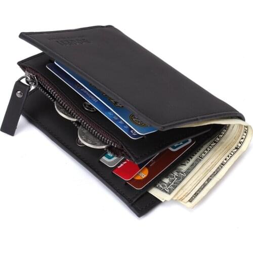 Genuine Leather High Quality Mens Zipper Wallet Male Casual Coin Purse Cash Clip Photo Holder Cards Holders 2021 New