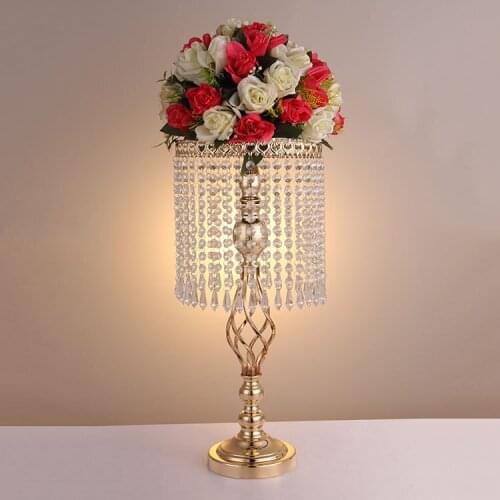 2018 new wedding decoration flower centerpiece metal flower vase stand with crystal beads