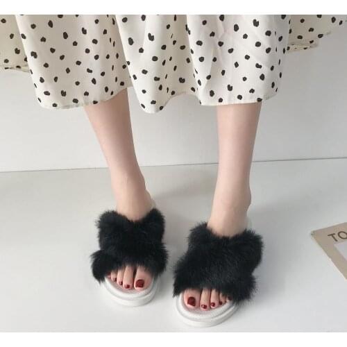 2020 summer new flat-bottomed muffins wear wild lazy sandals and slippers female furry slippers thick bottom word drag X126