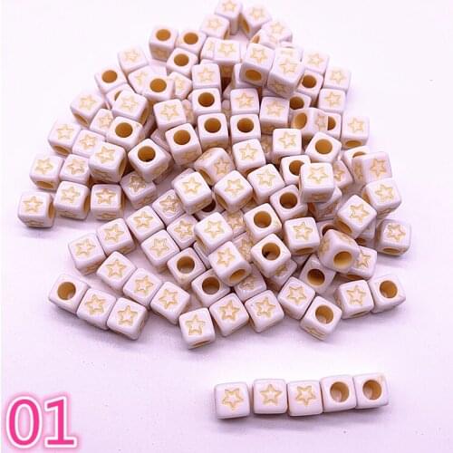 NEW 50pcs/lot 7mm Love/Stars Alphabet Letter Acrylic Cube Beads for Jewelry Making DIY Bracelet Accessories #01
