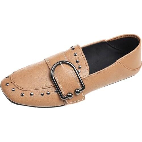 New wild British wind womens shoes fashion metal button casual slippers two ways