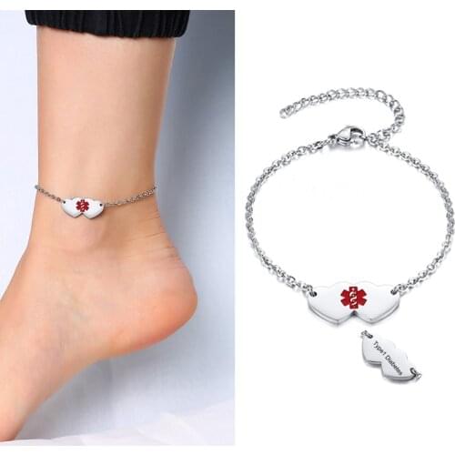 Cutsom Type 1 Diabetic Anklet Medical Alert Foot Bracelet Personalized Boot MOM Jewelry Free Engraving