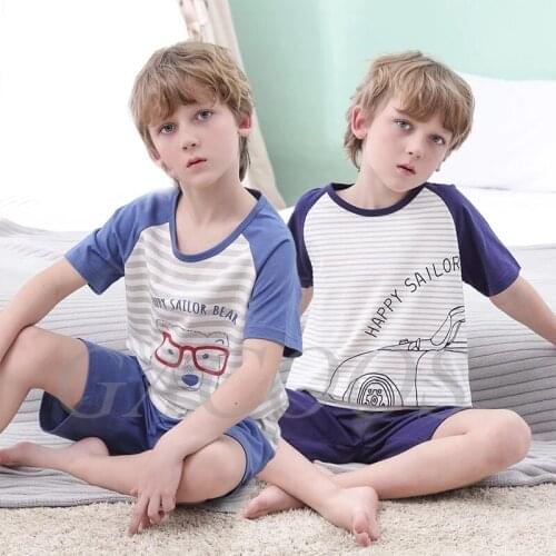 Teens Pijamas Boys Sleepwear 100% Cotton Toddler Girls Clothes Sets Cartoon 2Pieces Sets Pyjamas Kids Nightwear 8 10 12 14 Years