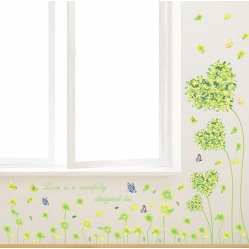 Romantic Love five leaves grass Wall Sticker for Home Decor Room Living room background Decals DIY Pastoral Wallpapers stickers