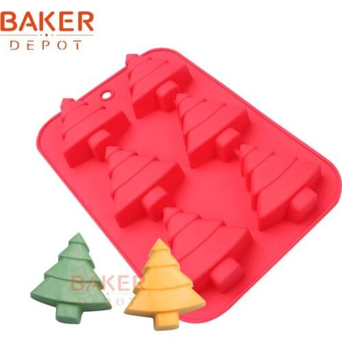 BAKER DEPOT christmas silicone mold for soap resin 6 cavity cake pastry baking tool christmas tree candy chocolate cakes form