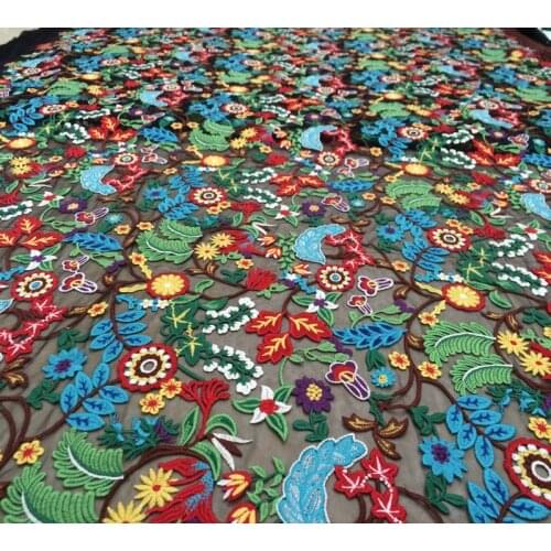 130*50cm mesh color flower embroidery lace fabric heavy embroidery Material fabrics for patchwork