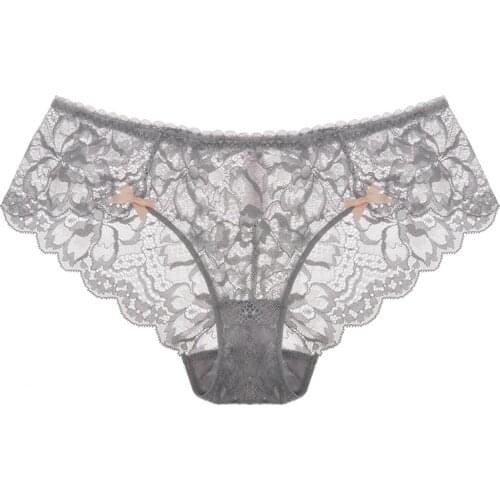 2020 New Black Lace Panties Women Sexy Soft Briefs Low-Rise Transparent Lingerie Floral Embroidery Panties Plus Size XXL XL