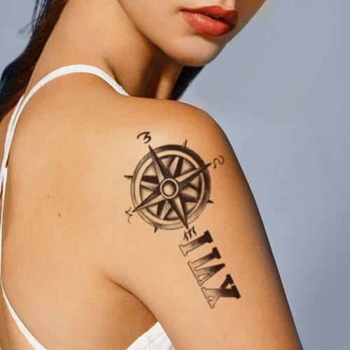 Waterproof Temporary Tattoo Sticker Black Compass English Letters Totem Design Fake Tattoos Flash Tatoos Arm Body Art Women Men
