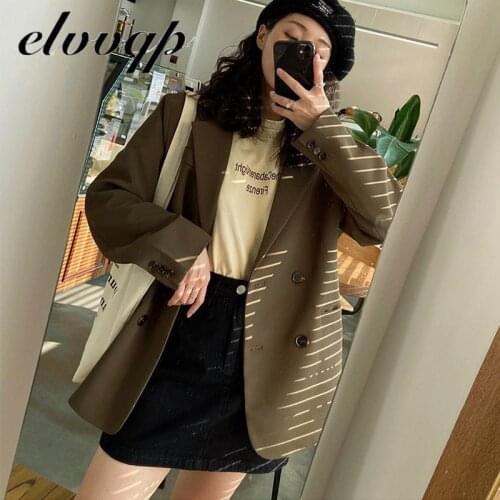 Autumn Korean Vintage Blazers Women Fashion Art Style Loose Notched Double Breasted Blazer Female All Match Casual Clothing