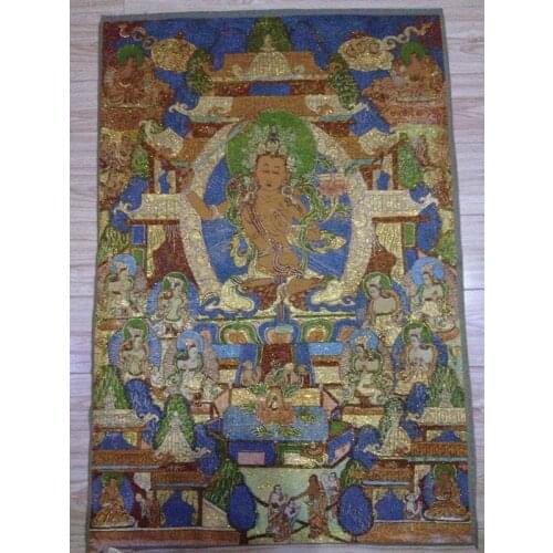 A golden silk embroidery thangka Tibet and Nepal exorcism peace and wealth