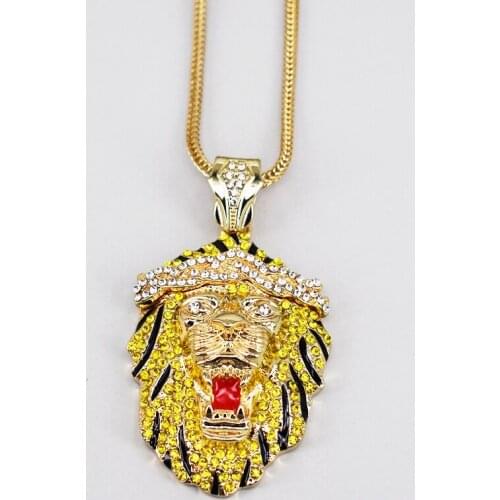 Gold punk crystal lion choker necklace men women sport jewelry