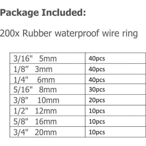 200Pcs/box Rubber Grommet Gasket Kits for Wire Cable Black Assortment Set Electrical Wire Gasket Tools