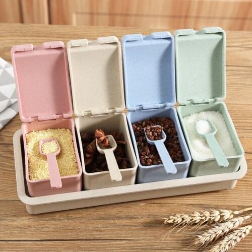 4Pcs/Set Environmental PP Containers For Spices Salt Pepper Seasoning Box Kitchen Cooking Tools Accessories Cruet Condiment
