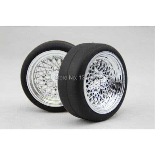 4pcs RC 1/10 High Speed Drift Tires Tyre Wheel Rim ClassicC 6mm offset (Chrome) fits for 1:10 Drift Car