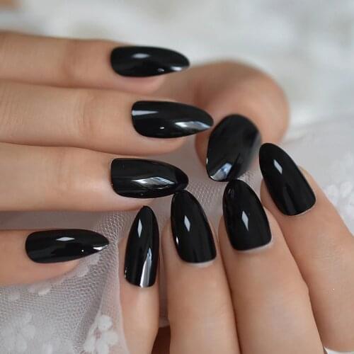 Black UV Gel Nails Full Cover Glossy Stiletto Solid Color Full False Nail Wholesale Medium Press-on Finger Nails 24 Ct