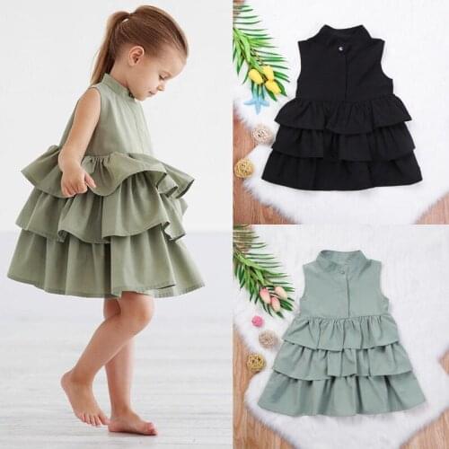Citgeett Toddler Kids Baby Party Princess Ruffle Sleeveless Tutu Princess Formal Dress Girls Solid Fashion Cute Summer Clothes
