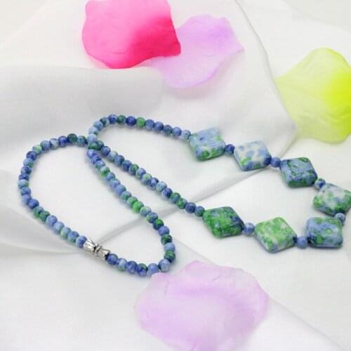 Chalcedony stone riverstones!6mm round and 14mm square diagonal beads necklace 18 inch fashion beautiful jewelry making gift