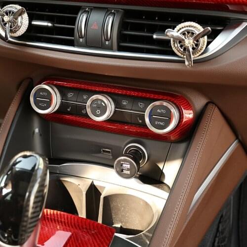 Red Real Carbon Fiber Center Air Conditioning Adjustment Frame Trim For Alfa Romeo Giulia Stelvio 2017-2020 Car Accessories