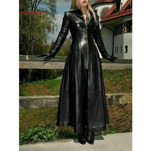 X-Long Vintage PU Jacket 2021 Fall Winter Women Faux Leather Coat Women Fashion Solid Stand-up Collar Zipper Retro Coat Female