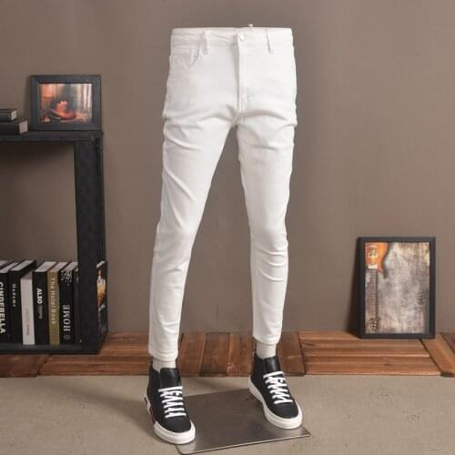 Summer White Jeans Men Thin Stretch Cotton Denim Slim Fit Ankle-Length Pants