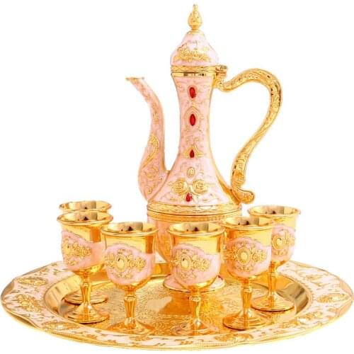 Metal Wine Set Liquor Tray Gift Russian Wine Set High-End European-Style Antique Zinc Wine Jug Wine Glass Sake Set