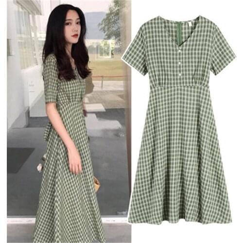 Fashion Large Size 5XL Womens Dresses Elegant lady Summer Dress 2020 new temperament fairy Plaid Dress b273