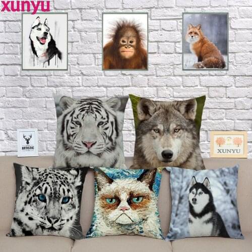 XUNYU Animals Pillow Cover Linen Throw Pillow Case Home Decorative Cushion Cover for Sofa 45x45cm KQ37