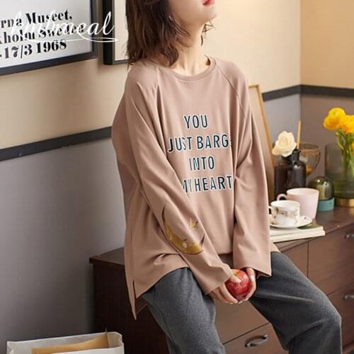 Pajama Set for Women 100% Cotton Autumn PJS Long-Sleeved 2 Pcs Simple Koren Style Leisure Soft Homewear Winter Plus Size M-2xl