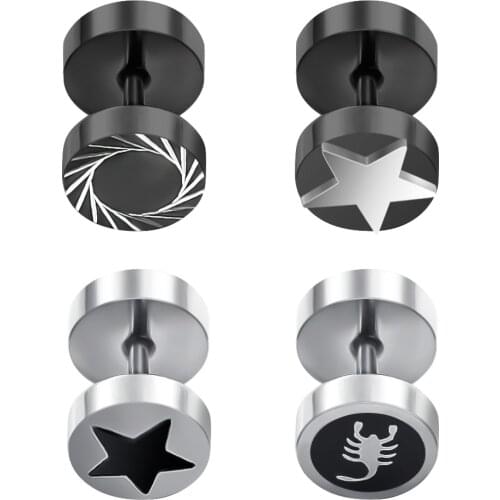 1 Pair Barbell Type Stud Earrings Cool Punk Scorpion Ear Jewelry for Men Women Stainless Steel Piercing Earrings