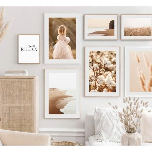 Calm Beach Grass Wheat Cotton Little Girl Quotes Nordic Poster Wall Art Prints Canvas Painting Pictures Living Room Home Decor