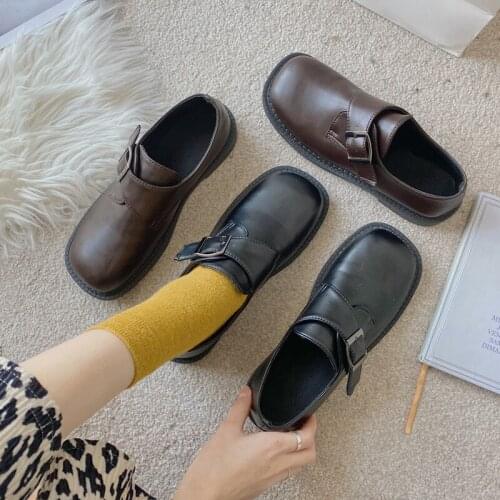 Womens Derby Shoes Buckle Strap All-Match Female Footwear Low Heels Leather New Nurse Dress Cotton Fabric Rome Basic Mary Janes