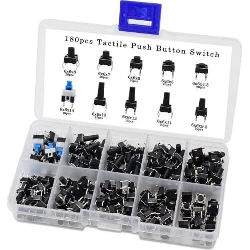 WSFS Hot 10 kinds Values 180PCS Tactile Push Button Switch micro-trigger Mini Momentary Tact Assortment