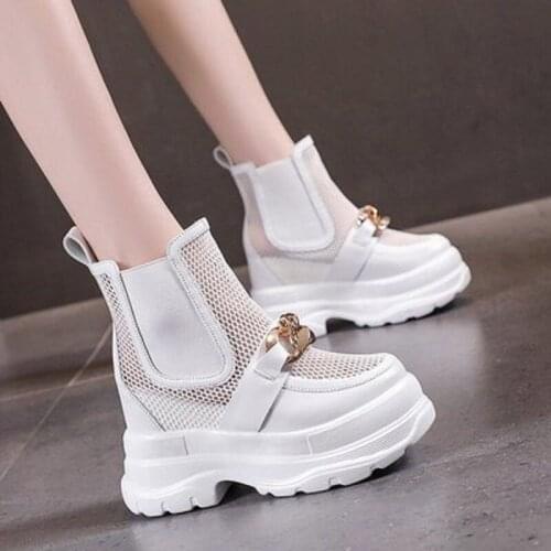 Short Boots Summer Fashion Metal Decoration Hot Sale Inner Heightening Slope Heel Ladies Martin Boots With Waterproof Platform