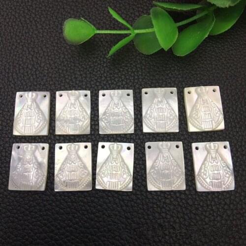 10pcs/lot 12x16mm Virgin of Guadalupe White Natural Mother of Pearl Shell Beads Madre Perla