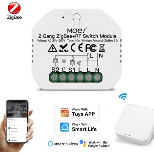 10A ZigBee 3.0 + RF433 Smart DIY Switch Relay Module 90-250V 2 Channels for Tuya Smart Life APP Work with Alexa Google Home
